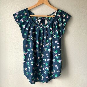 LC Lauren Conrad Navy Floral Blouse